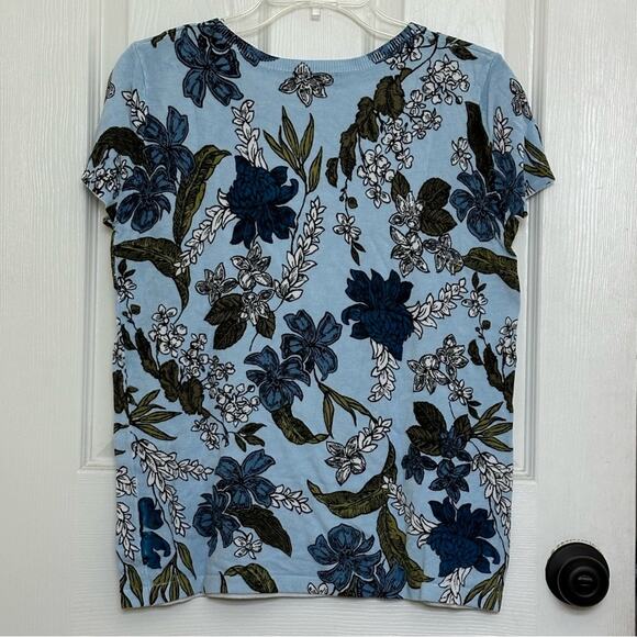 Premise Floral Short Sleeve Knit Top Sweater in Light Blue M EUC - Picture 2 of 6